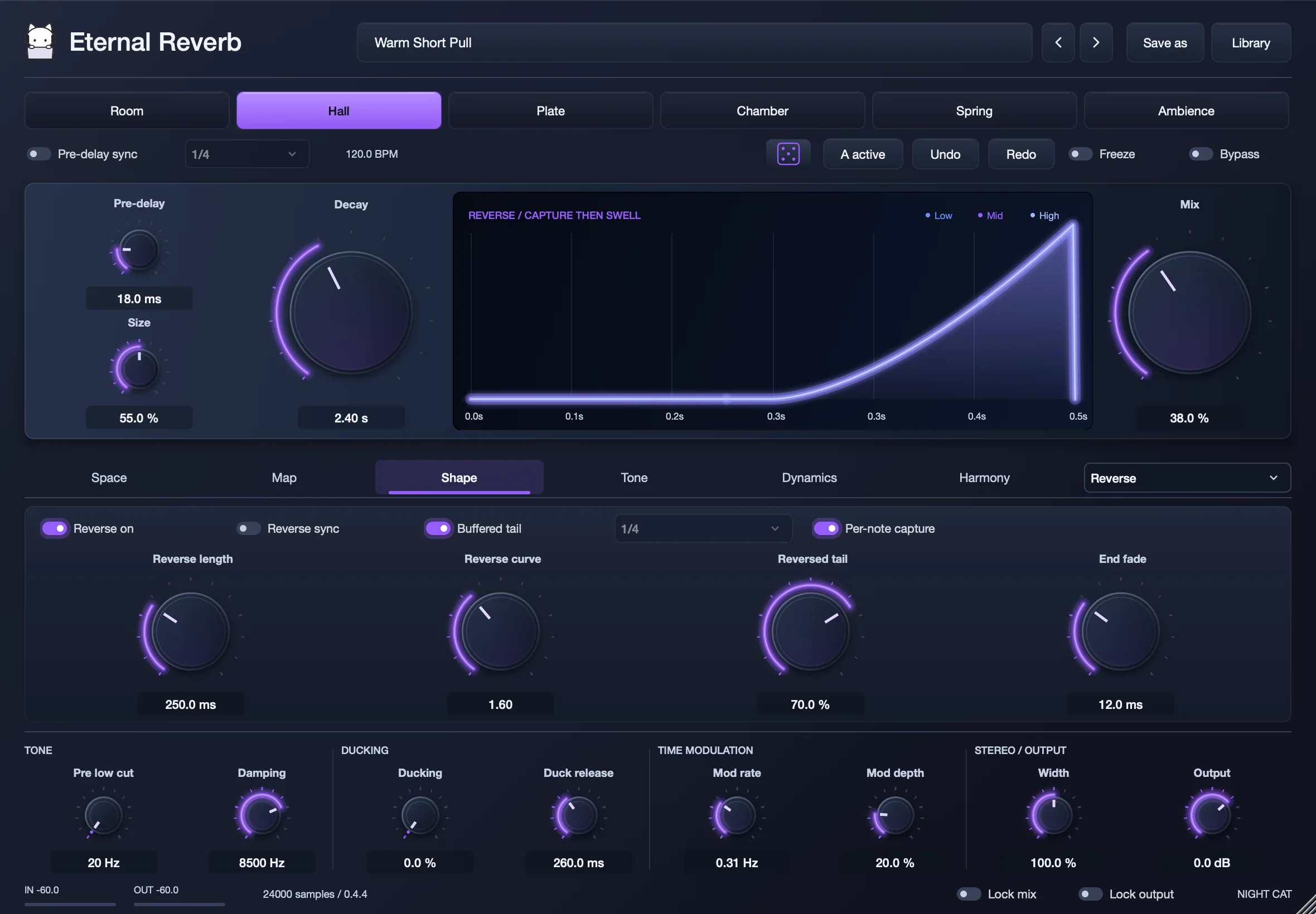 Eternal Reverb’s Reverse view with per-note reverse on
